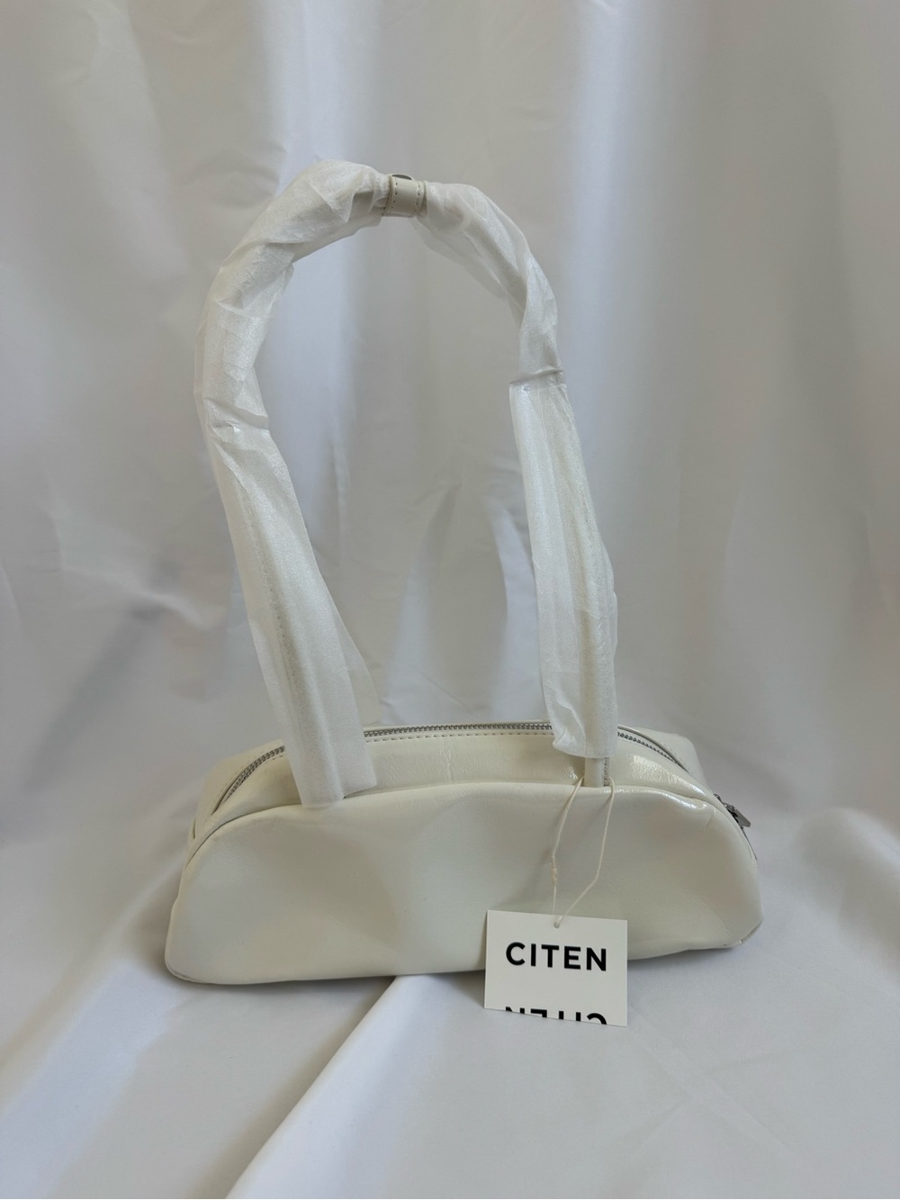 White Patent Shoulder Bag with Long Handles